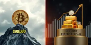Bitcoin kämpft um $90k; Gold & Silber mit Rekordhochs