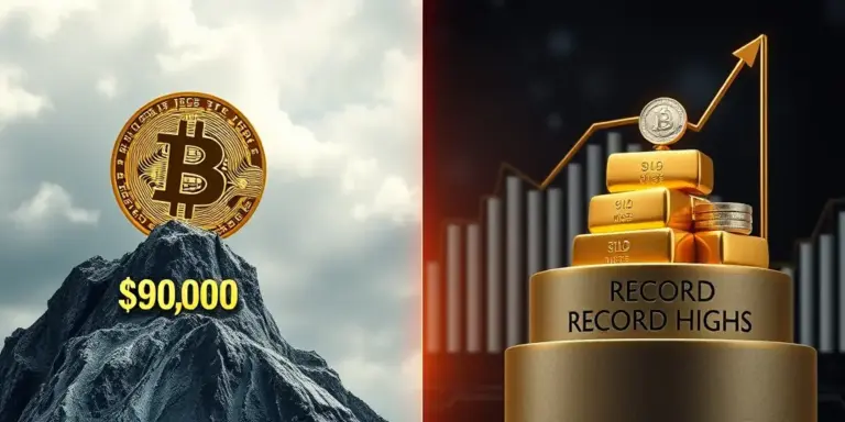 Bitcoin kämpft um $90k; Gold & Silber mit Rekordhochs